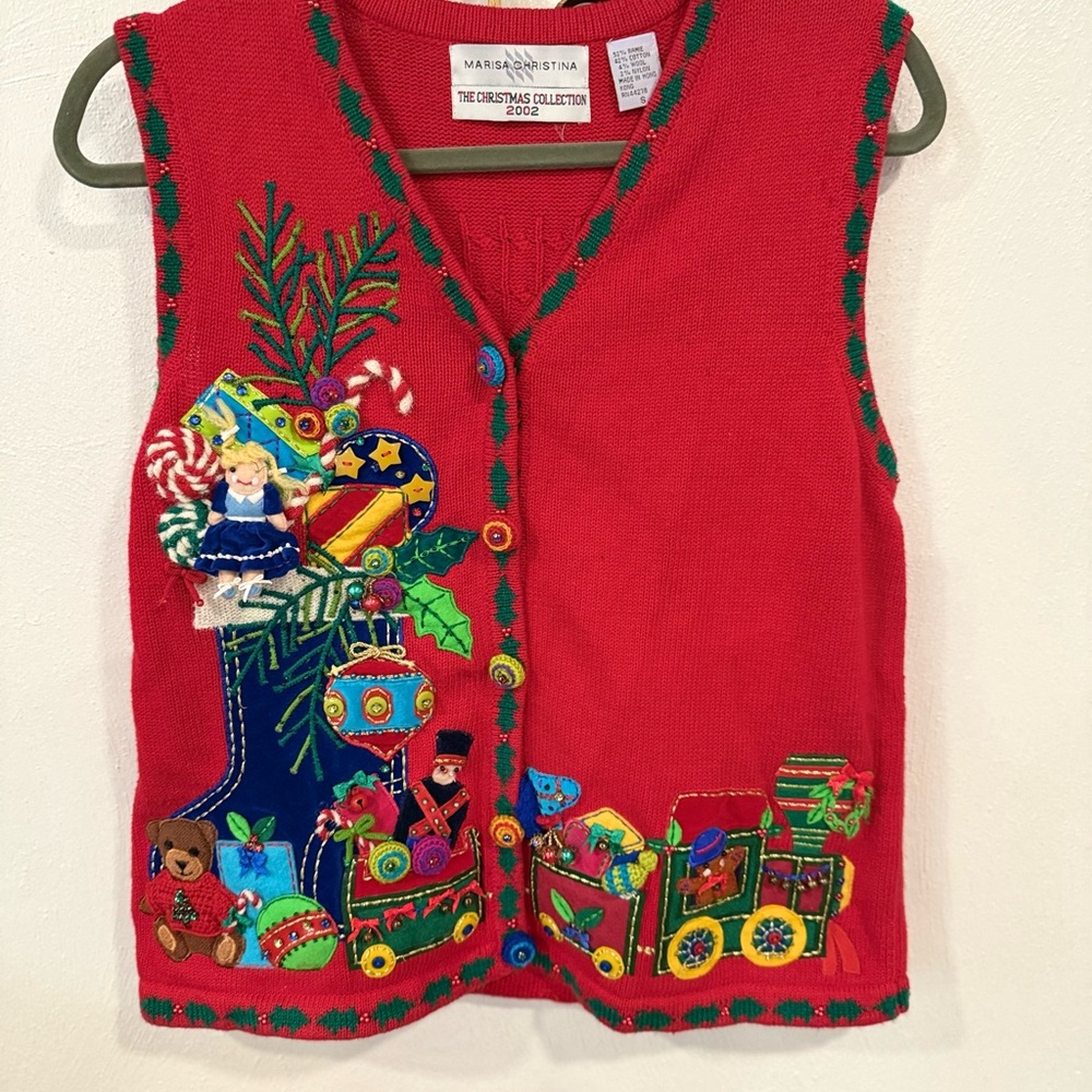 Marisa Christina Red Holiday Vest with Colorful Embroidery